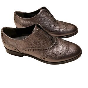 Vionic Silver Grey Metallic Hadley Oxford Leather Wingtip Slip On Shoes sz 8
